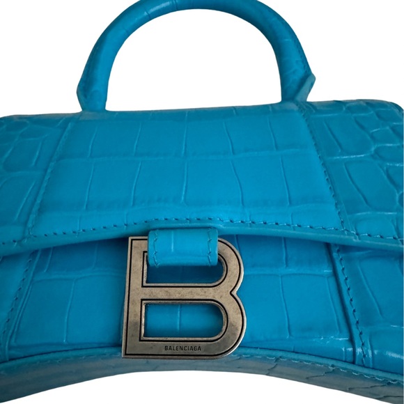 HOURGLASS XS HANDBAG CROCODILE EMBOSSED IN BLUE - Picture 3 of 6